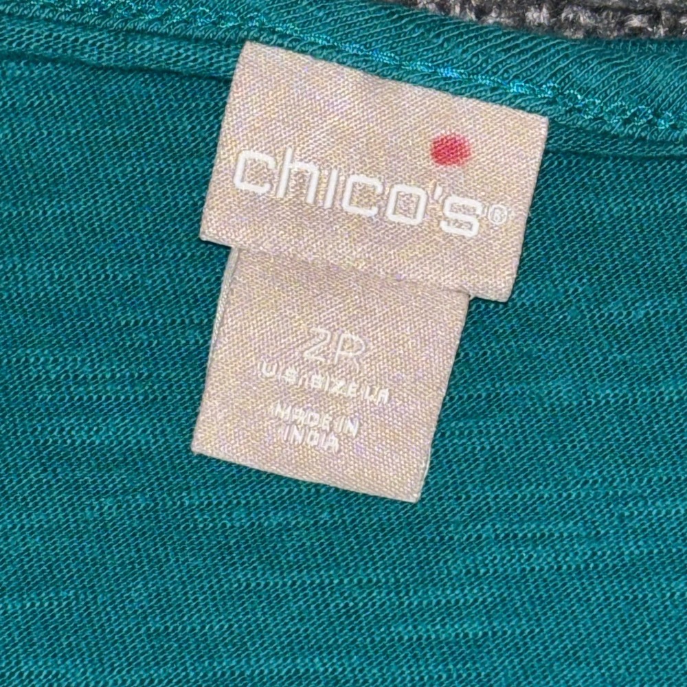 Chico's Lace Crocheted V-Neckline Tunic 3/4 Sleeve Womens Size Large Turquoise - Picture 4 of 5